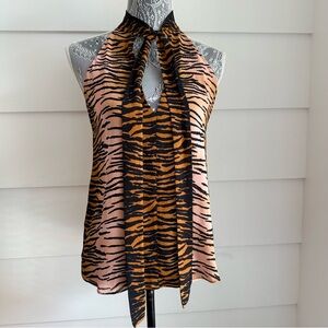 ALC Silk Sleeveless Blouse with Neck Tie Zebra Print Glam Animal Print size 0